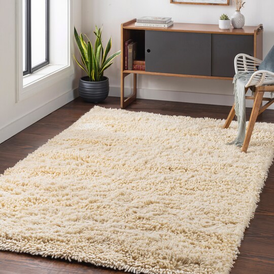 Tiwari Home 5' x 8' Solid Cream White Hand Woven Rectangular New Zealand Wool Area Throw Rug